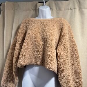 Wild Fable Womens Tan Sherpa‎ Teddy Pullover Crop Top Cozy Long Sleeve Sweater M